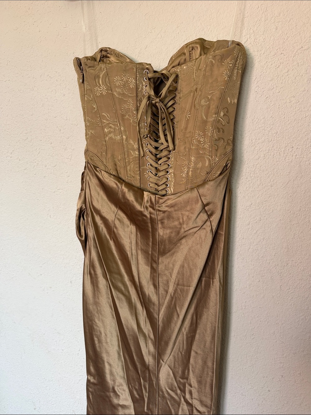 House of CB Aurelia bronze brocade satin Corset Maxi dress NWOT size S - Picture 11 of 14